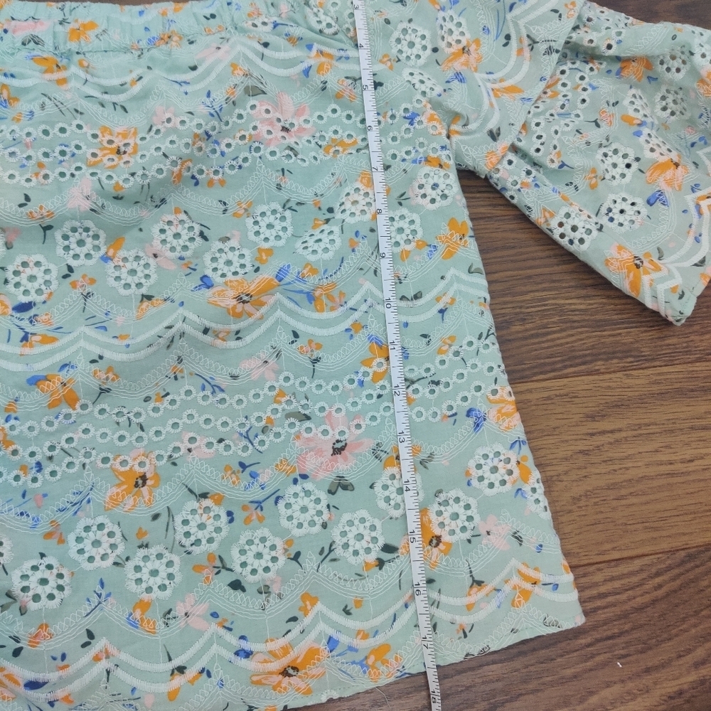 *Laia Anthropologie Seafoam Floral Eyelet Blouse Cotton Feminine Boho Top Small - Picture 7 of 9